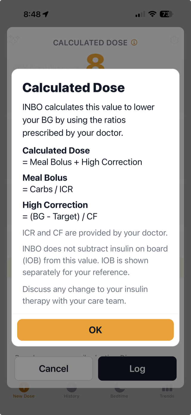 Private clinical edition: a calculated-dose breakdown showing every input and term. Not the App Store edition.