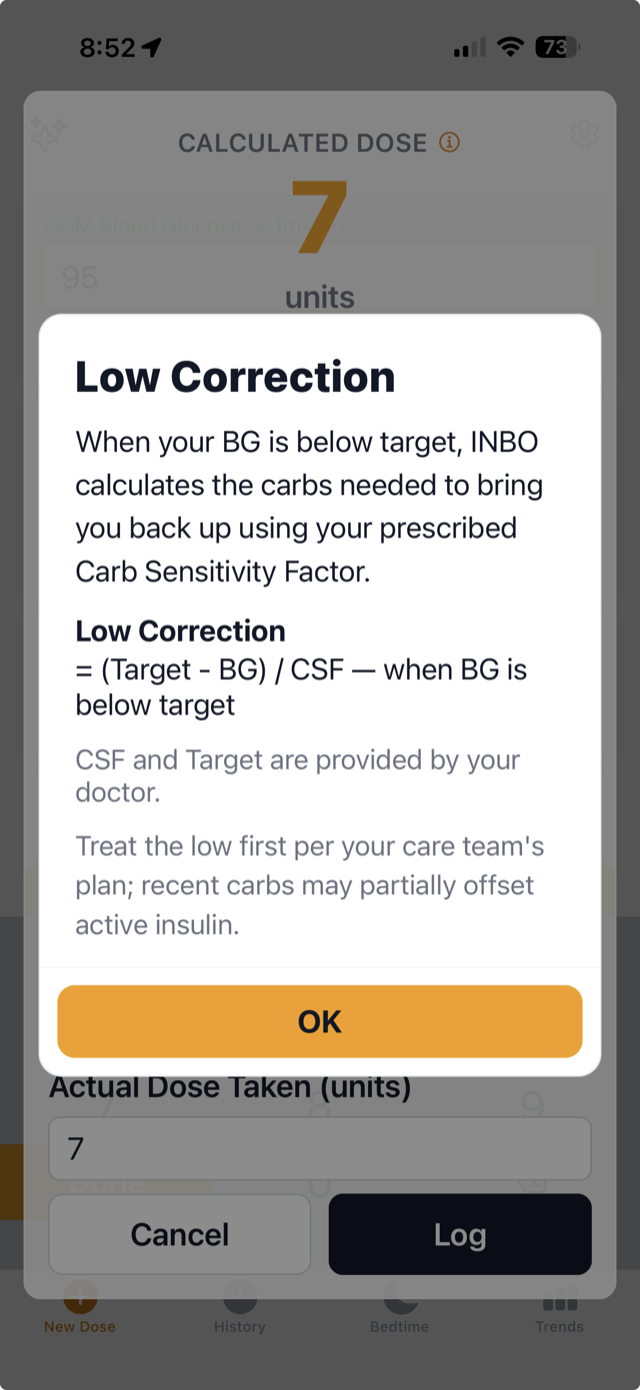 Private clinical edition: a low-glucose guardrail screen. Not the App Store edition.